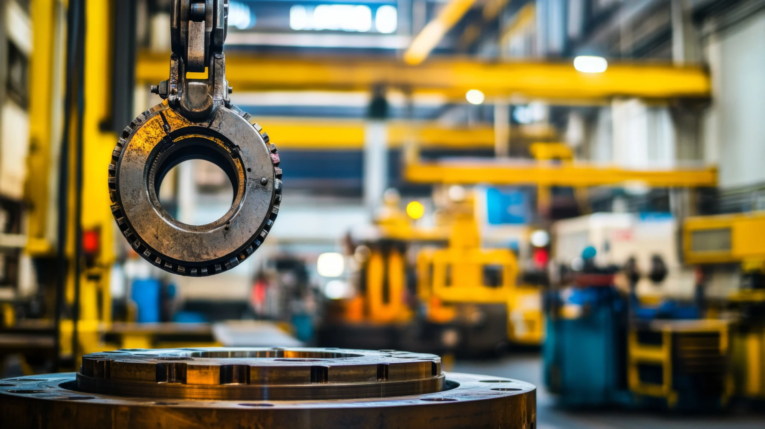 Millwright technician aligning machinery on shop floor